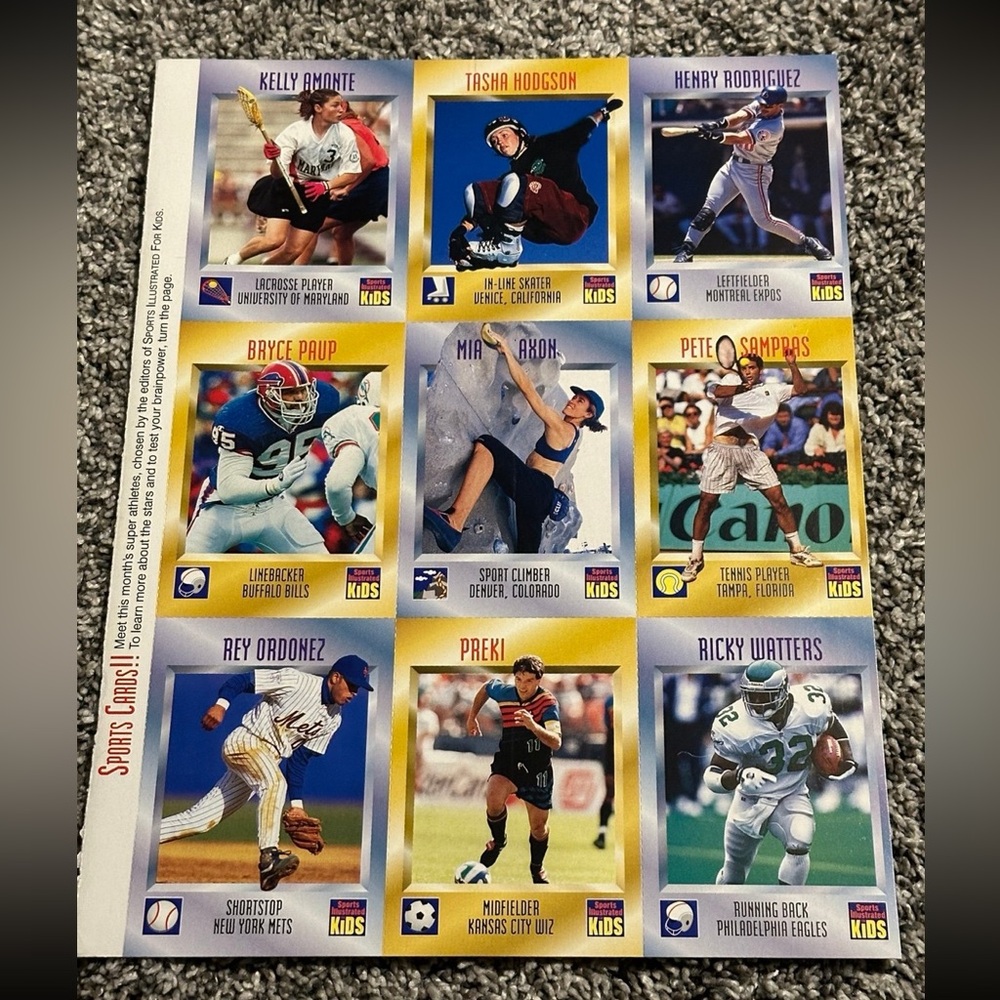 Uncut sheet of Sports Illustrated for Kids cards from Series 2 September 1996